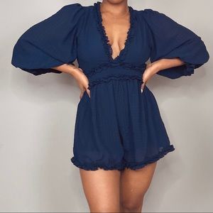 BLUE Puff Sleeve Romper